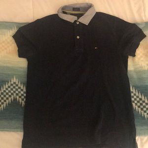 Men’s Tommy Hilfiger Polo - Navy w/ Stripe Collar.